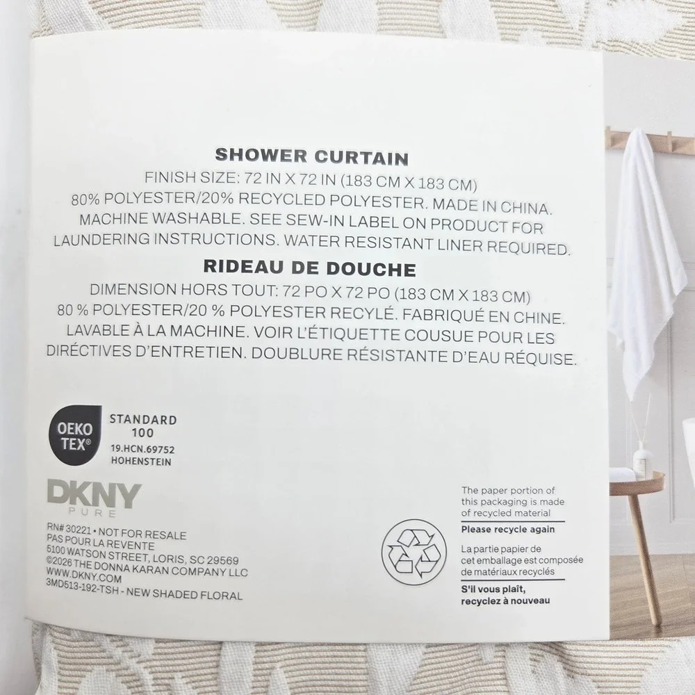 DKNY Pure New Shaded Floral Shower Curtain 72x72 Jacquard Beige and Off White